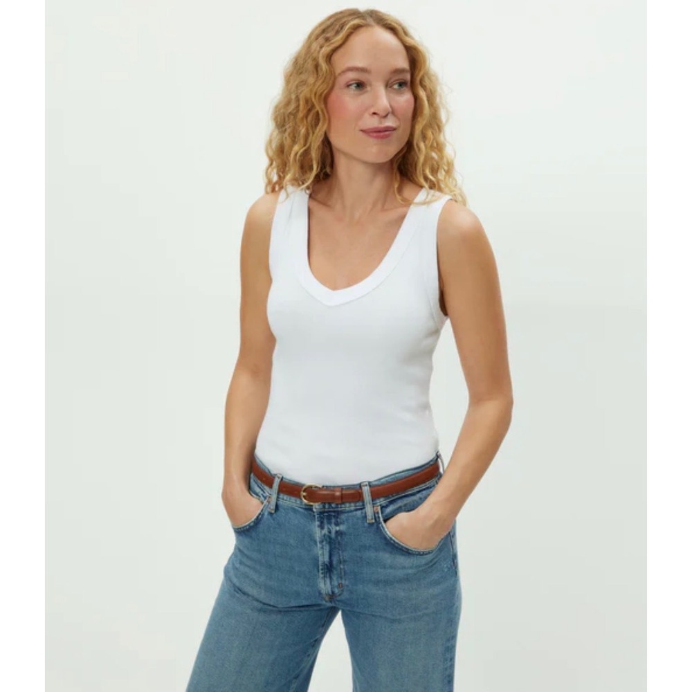 Michael Stars White Ribbed V-Neck Tank Top